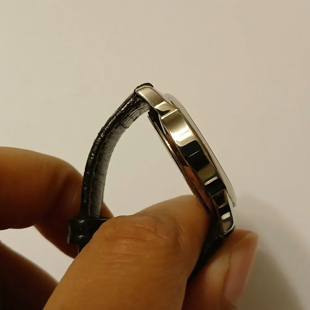 Gallaudet CSI Women's Silver Tone Dial Swiss Black Leather Band Watch WR 3ATM - Picture 10 of 12